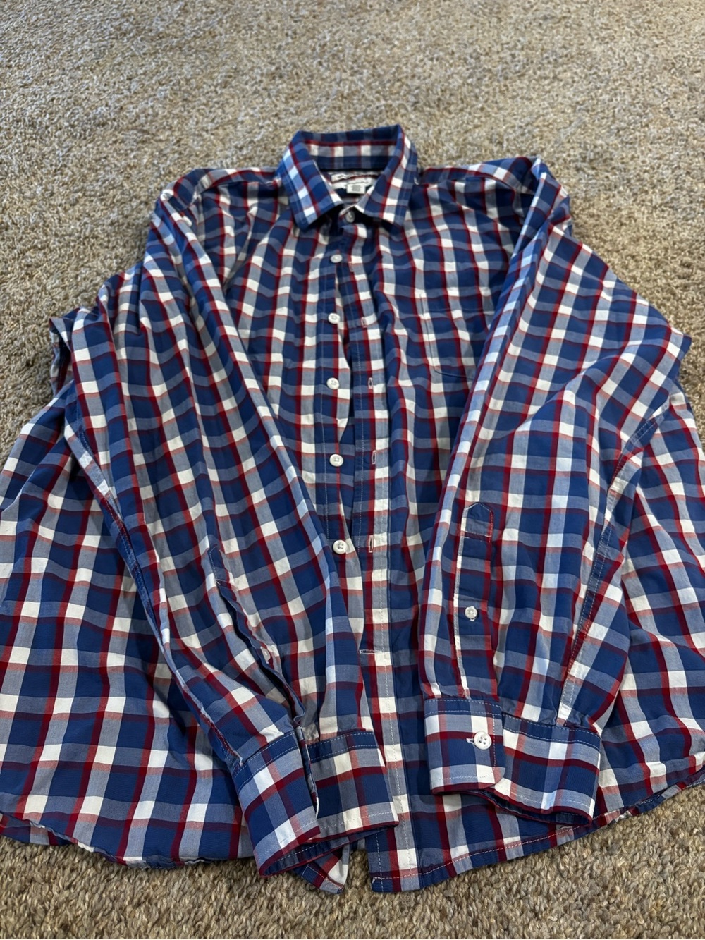 Amazon Essentials Blue White Red Plaid Button-Down Shirt